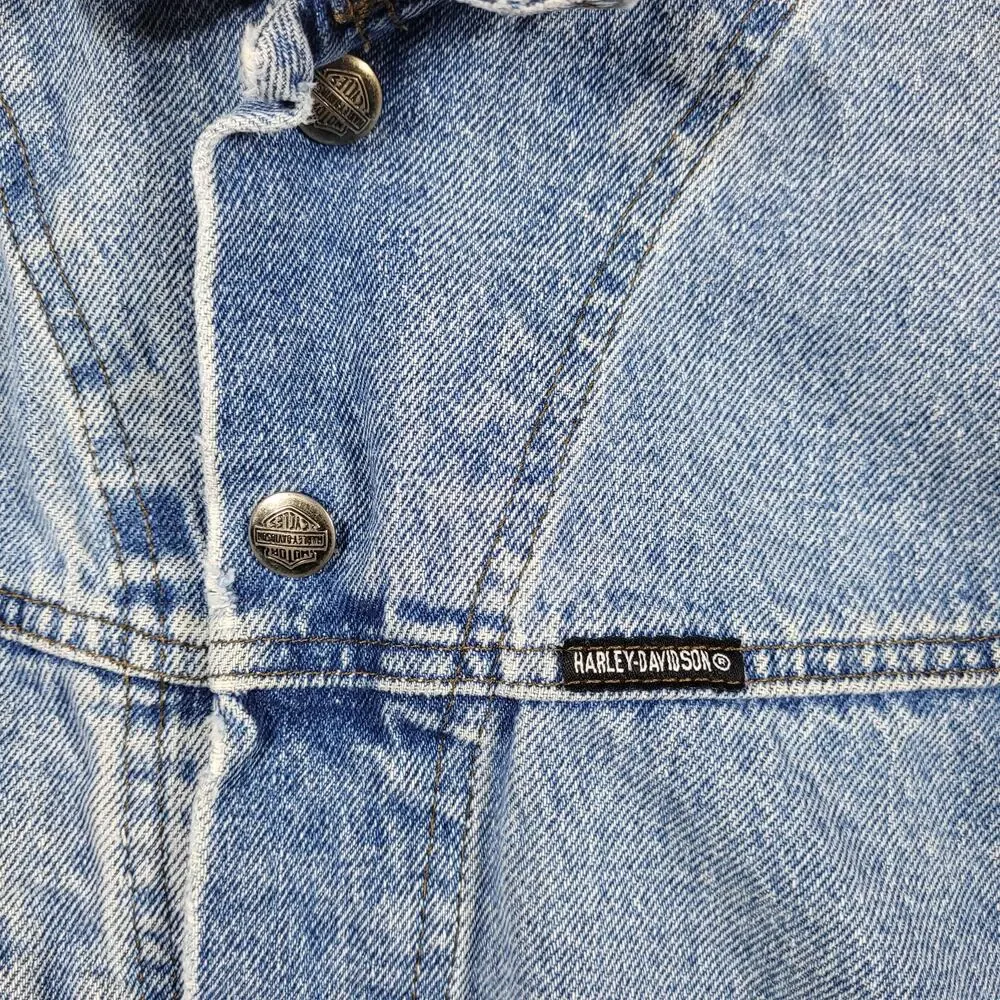 HARLEY DAVIDSON DENIM‎ JEAN JACKET Y2K VTG WOMENS SIZE MEDIUM BIKERSBLUES